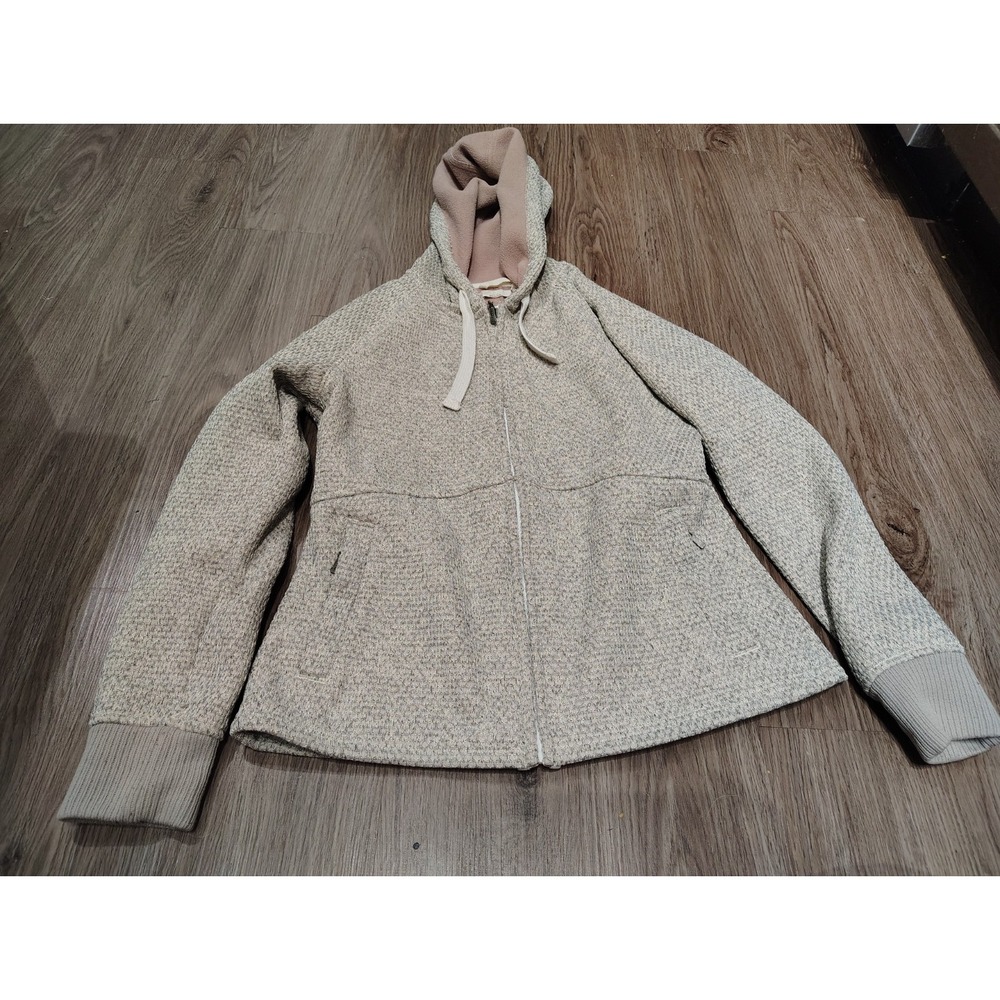 prAna Women's Fleece Lined Full Zip Hoodie Jacket Oatmeal Heather Size M